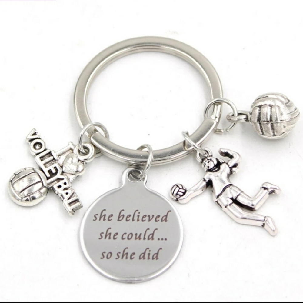 Volleyball keychain mom sports stainless steel